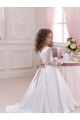 Compra Marfil Cuello en V Cola capilla Satén Encaje Largo vestidos de niña de las flores