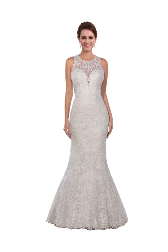 Compra Marfil Sirena Cuello Alto Cola capilla Encaje Vestidos de novia