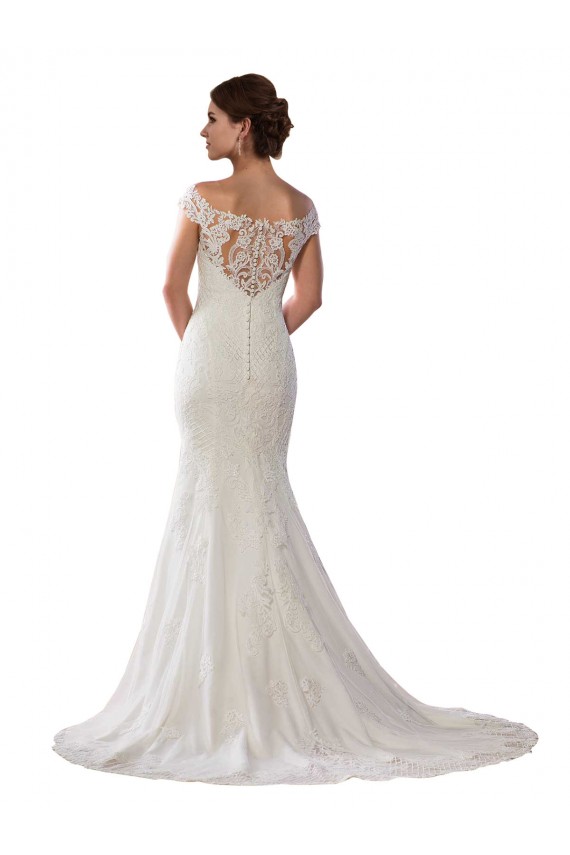 Compra Marfil Sirena Hombros Descubiertos Cola capilla Encaje Boho Vestidos de novia