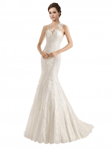 Compra Marfil Sirena Ilusión Cola capilla Encaje Vestidos de novia