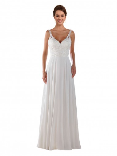 Compra Marfil línea A Cuello de Corazón Cola capilla Gasa Clásico Boho Vestidos de novia