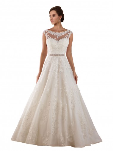 Compra Marfil línea A Ilusión Cola capilla Tul Encaje Clásico Vestidos de novia