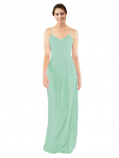 Compra Menta Verde Cubierta Cuello en V Gasa Largo Vestidos de dama de honor