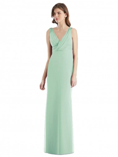 Compra Menta Verde Trompeta Cuello en V Gasa Largo Vestidos de dama de honor