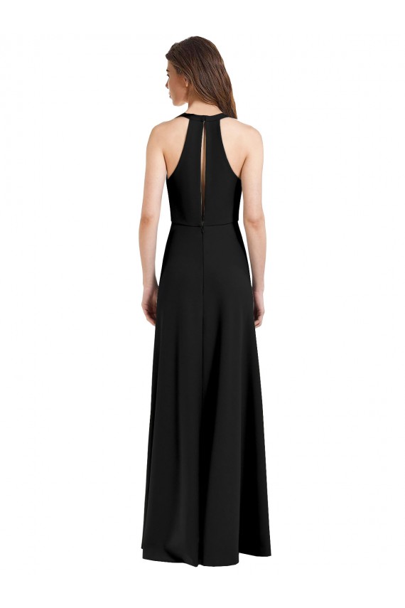 Compra Negro Cubierta Halter Cuello en V Crepé Elástico Largo Formales Vestidos de dama de honor / Vestidos de fiesta