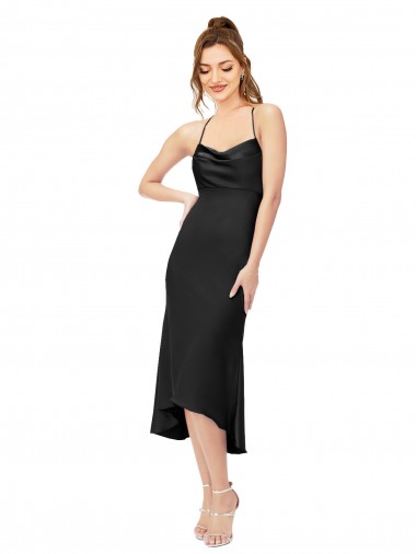 Compra Negro Cubierta Midi Satén sedoso Corto Asimétrico Formales Vestidos de dama de honor / Vestidos de fiesta / Vestidos de cóctel