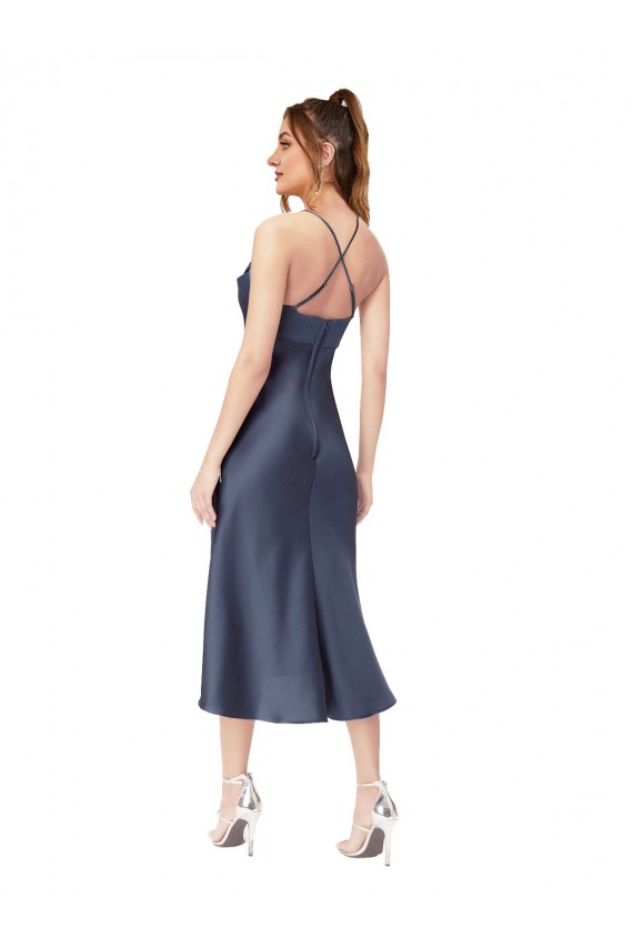 Compra Negro Cubierta Midi Satén sedoso Corto Asimétrico Formales Vestidos de dama de honor / Vestidos de fiesta / Vestidos de cóctel