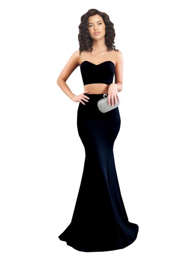 Compra Negro Sirena Cuello Alto Crepé Elástico Largo Formales Vestidos de dama de honor / Vestidos de fiesta