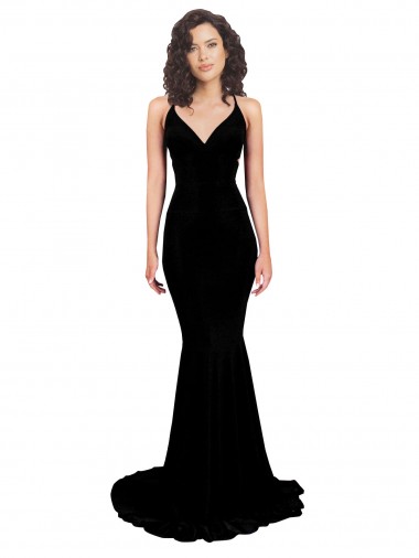 Compra Negro Sirena Cuello en V Spandex Largo Formales Vestidos de dama de honor / Vestidos de fiesta