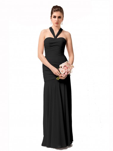Compra Negro Sirena Halter Gasa Largo Vestidos de dama de honor