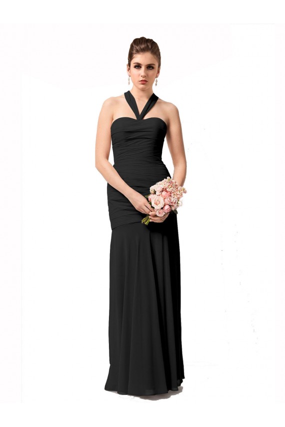 Compra Negro Sirena Halter Gasa Largo Vestidos de dama de honor