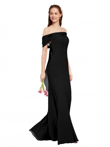 Compra Negro Sirena Hombros Descubiertos Gasa Largo Vestidos de dama de honor / Vestidos de fiesta
