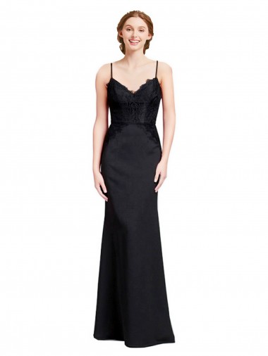 Compra Negro Sirena Tirantes espagueti Cuello en V Crepé Elástico Largo Vestidos de dama de honor / Vestidos de fiesta