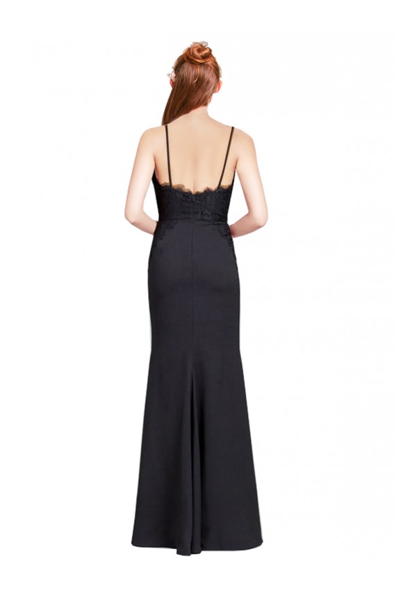 Compra Negro Sirena Tirantes espagueti Cuello en V Crepé Elástico Largo Vestidos de dama de honor / Vestidos de fiesta