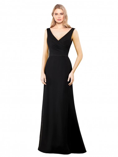 Compra Negro línea A Cuello en V Gasa Largo Vestidos de dama de honor / Vestidos de fiesta