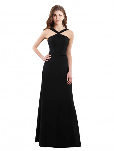 Compra Negro línea A Halter Gasa Largo Vestidos de dama de honor