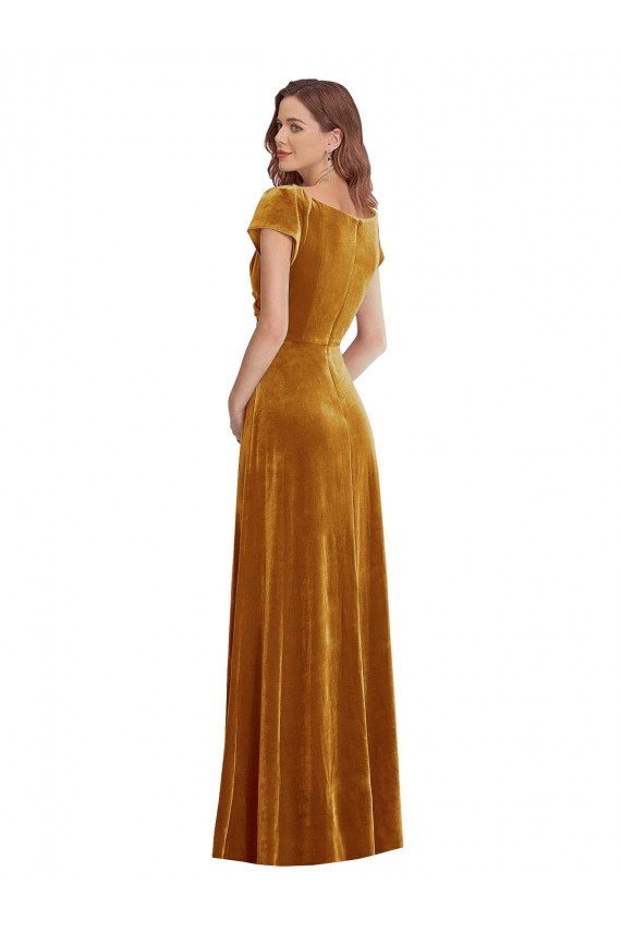 Compra Oro Cubierta Cuello en V Terciopelo Elástico Largo Formales Vestidos de dama de honor / Vestidos de fiesta