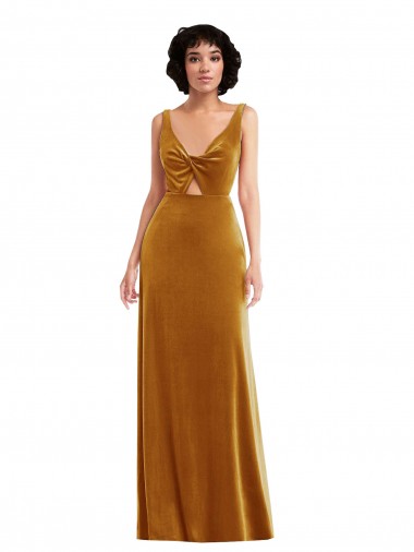 Compra Oro Trompeta Cuello en V Terciopelo Elástico Largo Vestidos de dama de honor / Vestidos de fiesta