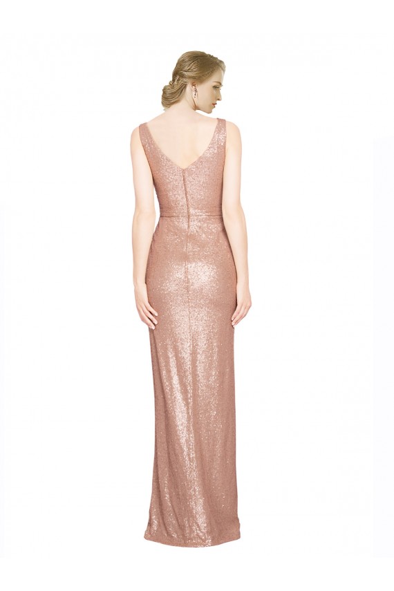 Compra Oro rosa Cubierta Cuello en V Lentejuela Largo Formales Vestidos de dama de honor / Vestidos de fiesta