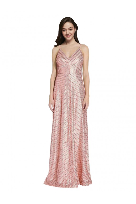 Compra Oro rosa Cubierta Cuello en V Lentejuela Largo Formales Vestidos de dama de honor / Vestidos de fiesta