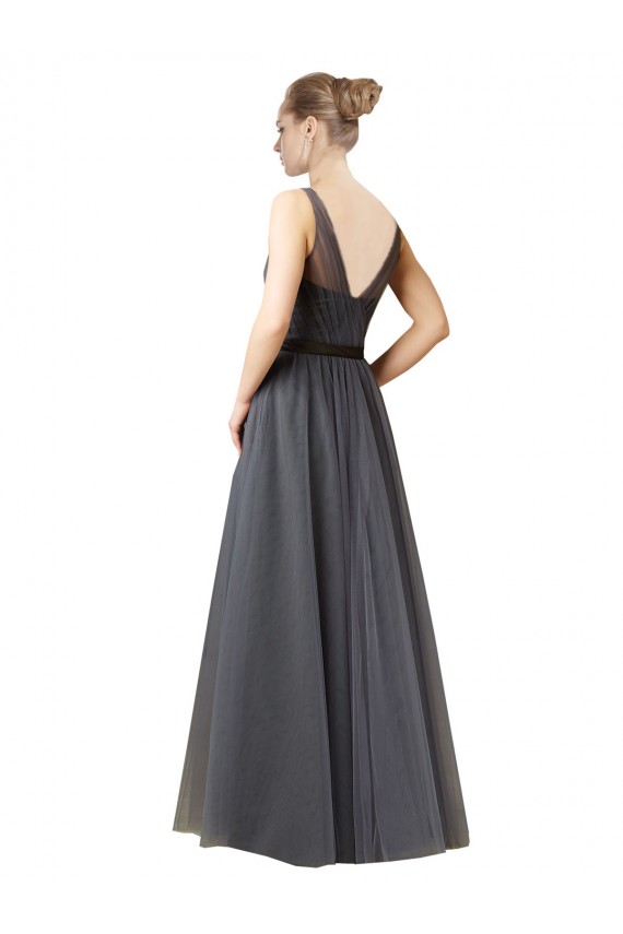 Compra Pizarra gris línea A Cuello de Corazón Tul Largo Vestidos de dama de honor