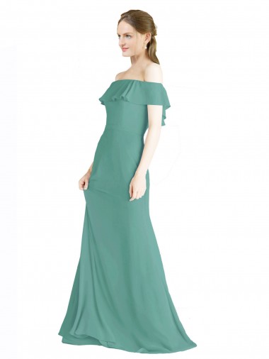 Compra Plata islandesa línea A Hombros Descubiertos Gasa Largo Vestidos de dama de honor
