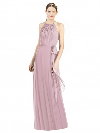 Compra Primavera línea A Halter Gasa Largo Vestidos de dama de honor