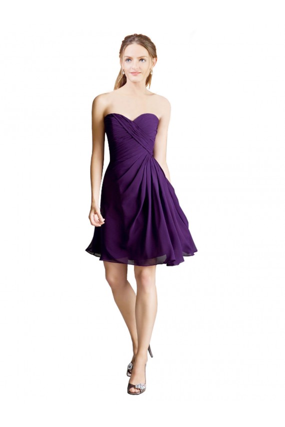 Compra Púrpura línea A Cuello de Corazón Sin tirantes Gasa Corto Vestidos de dama de honor / Vestidos de cóctel