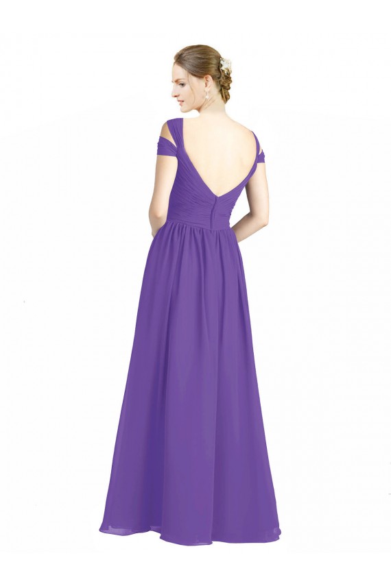 Compra Púrpura línea A Hombros Descubiertos Gasa Largo Vestidos de dama de honor