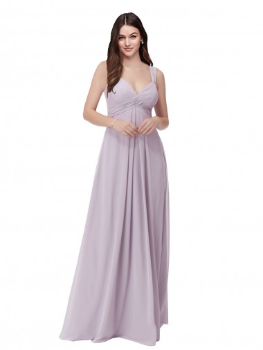 Compra Resplandor rosa línea A Cuello en V Gasa Largo Vestidos de dama de honor