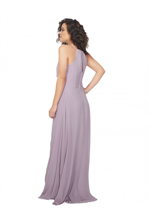 Compra Resplandor rosa línea A Halter Gasa Largo Vestidos de dama de honor