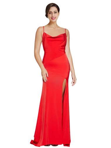 Compra Rojo Cubierta Sin tirantes Satén elástico Largo Formales Vestidos de dama de honor / Vestidos de fiesta