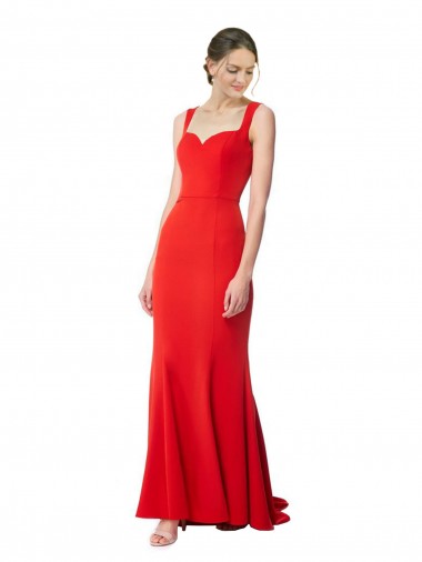 Compra Rojo Sirena Cuello Alto Crepé Elástico Largo Formales Vestidos de dama de honor / Vestidos de fiesta