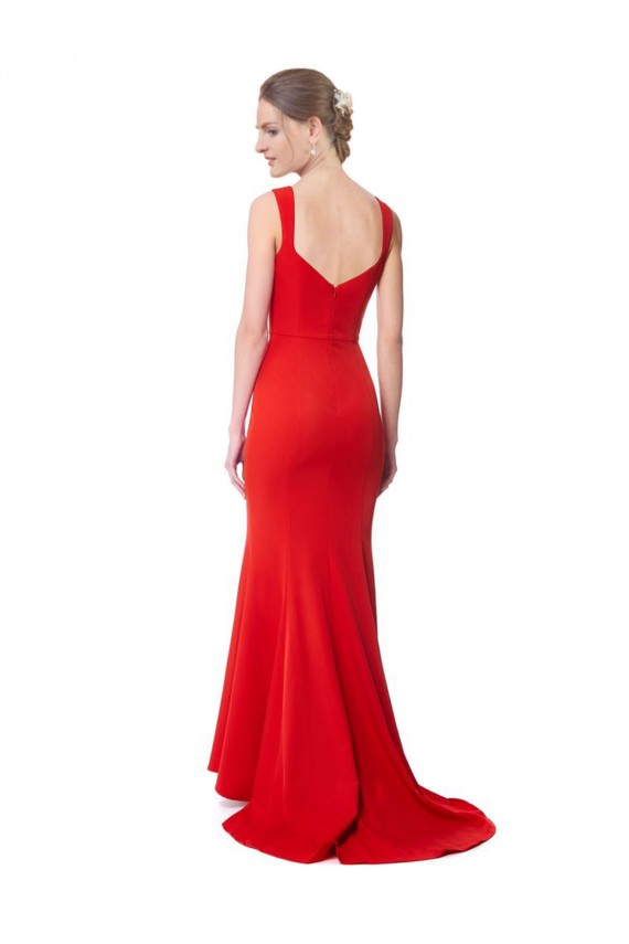 Compra Rojo Sirena Cuello Alto Crepé Elástico Largo Formales Vestidos de dama de honor / Vestidos de fiesta
