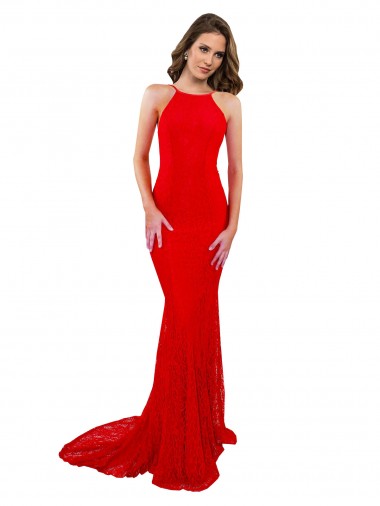 Compra Rojo Sirena Cuello Alto Encaje Largo Formales Vestidos de dama de honor / Vestidos de fiesta