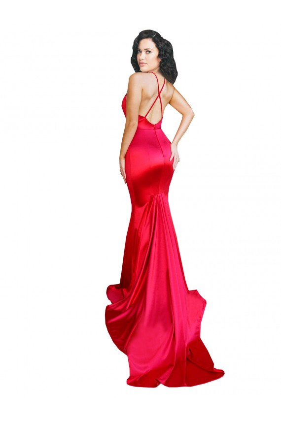 Compra Rojo Sirena Cuello de Corazón Satén elástico Largo Formales Vestidos de dama de honor / Vestidos de fiesta