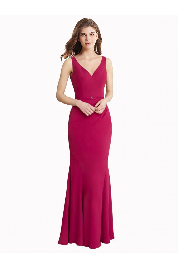 Compra Rojo Sirena Cuello en V Cuello Alto Gasa Largo Vestidos de dama de honor / Vestidos de fiesta