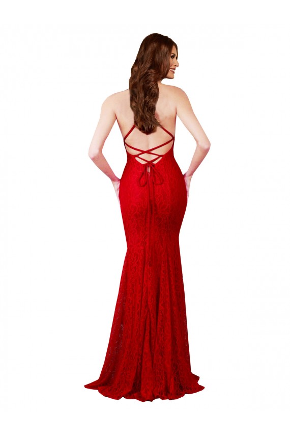Compra Rojo Sirena Cuello en V Encaje Largo Formales Vestidos de dama de honor / Vestidos de fiesta