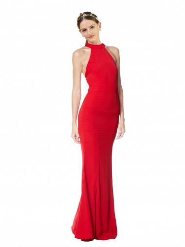 Compra Rojo Sirena Halter Cuello Alto Crepé Elástico Largo Formales Vestidos de dama de honor / Vestidos de fiesta