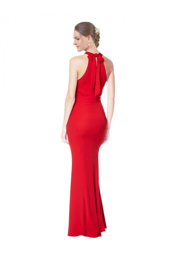Compra Rojo Sirena Halter Cuello Alto Crepé Elástico Largo Formales Vestidos de dama de honor / Vestidos de fiesta