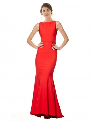 Compra Rojo Sirena Halter Cuello Alto Crepé Elástico Largo Formales Vestidos de dama de honor / Vestidos de fiesta