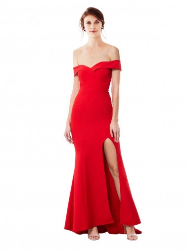 Compra Rojo Sirena Hombros Descubiertos Crepé Elástico Largo Formales Vestidos de dama de honor / Vestidos de fiesta