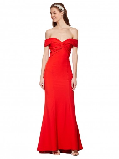 Compra Rojo Sirena Hombros Descubiertos Crepé Elástico Largo Formales Vestidos de dama de honor / Vestidos de fiesta