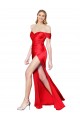 Compra Rojo Sirena Hombros Descubiertos Satén elástico Largo Formales Vestidos de dama de honor / Vestidos de fiesta