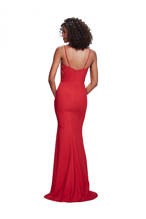 Compra Rojo Sirena Tirantes espagueti Crepé Elástico Largo Formales Vestidos de dama de honor / Vestidos de fiesta