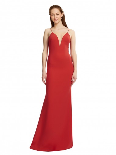 Compra Rojo Sirena Tirantes espagueti Cuello en V Crepé Elástico Largo Formales Vestidos de dama de honor / Vestidos de fiesta