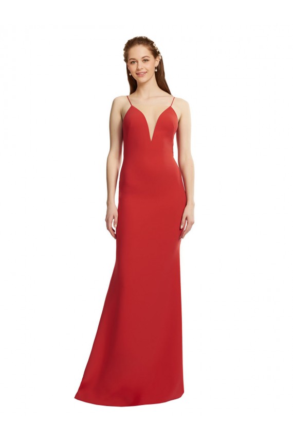 Compra Rojo Sirena Tirantes espagueti Cuello en V Crepé Elástico Largo Formales Vestidos de dama de honor / Vestidos de fiesta