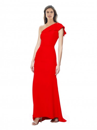 Compra Rojo Sirena Un Hombre Cuello Alto Crepé Elástico Largo Formales Vestidos de dama de honor / Vestidos de fiesta