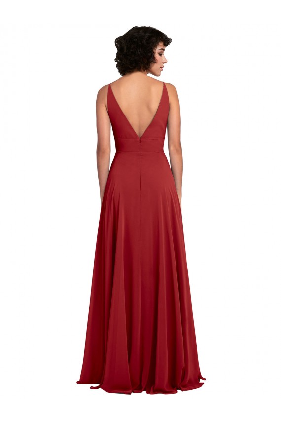 Compra Rojo línea A Cuello en V Gasa Largo Vestidos de dama de honor