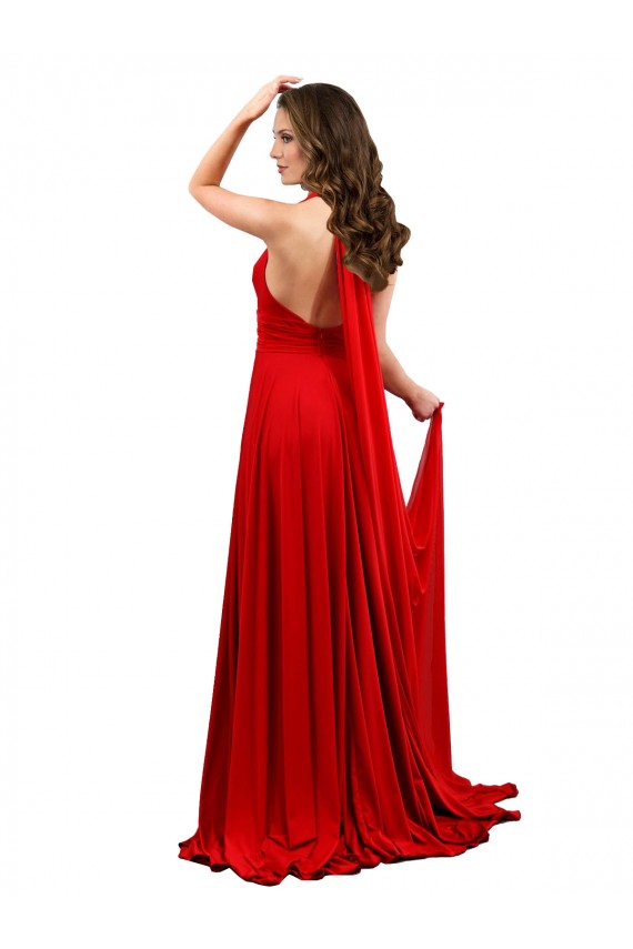 Compra Rojo línea A Halter Spandex Largo Formales Vestidos de dama de honor / Vestidos de fiesta